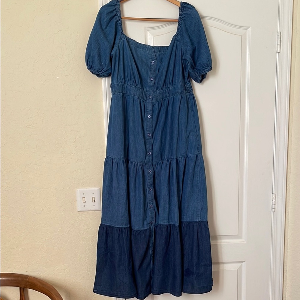 Blue Denim Puff Sleeve Dress